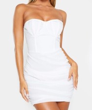 Ladies Womens PLT PrettyLittleThing White Ruched Strapless Bodycon Dress Size 8