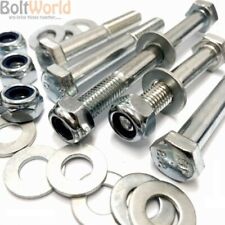 M16 PART THREADED BOLTS GRADE 8.8 ZINC + NYLOC NUTS + WASHERS HEX HEXAGON HEAD