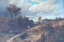 Clarence Roe 1850-1909 - Oil - ‘Woman Fruit Picker Crossing A Stream’ - Signed