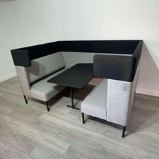 4/6-Person Frovi Booth Seating, Black / Grey Fabric, Black Fliptop Table, W22...
