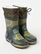 Kids Boys Khaki Cuffed Tractor Wellington Boots UK Size 4 Infants