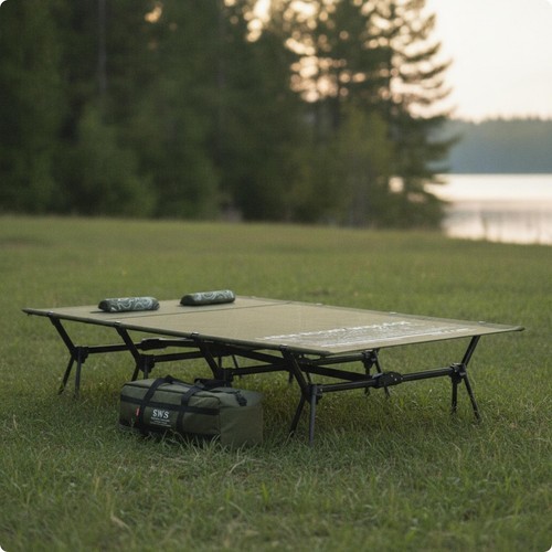 Double camping cot with - cot,