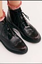 Dr Martens Delphine Leather Brogue Boots Women's  Side Zip Glossy Black 38 Uk 5