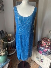 Vintage Frank Usher Blue Sequin Beaded Dress Size 16