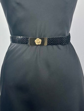 Vintage 70's Black Plastic Snake Gold Metal Buckle Ladies Disco Stretchy Belt