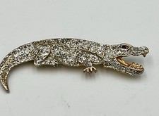 Alligator Crocodile Gator Brooch - Sparkly Silver Gold tone