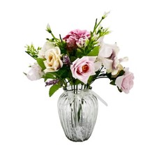 Vintage Pink Cream Bud Rose Artificial Flower Arrangement In Pretty Glass Vase