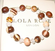 LOLA ROSE TOFFEE CREAM BROWN JASPER ADJUSTABLE TUMBLE BRACELET BEIGE + WHITE QVC