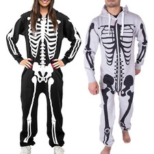 Noroze Unisex Men Women Skeleton Costume Halloween 1Onesie Zip Up Jumpsuit