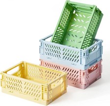 UK Folding Collapsible Storage Crates Plastic Basket Stacking Kitchen Desk Boxes