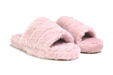 Ladies Open Toe Fluffy Cosy Sliders Womens Fur Strap Wide Fit Slippers Sizes 5-9