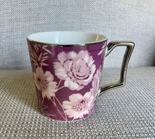 Fox And Ivy Mauve Floral Mug With Gold Handle