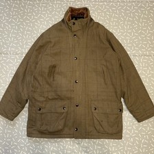 Barbour Washable Berwick Tweed Jacket Large Green Waterproof Wool Leather T757