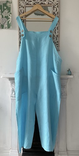 Fab turquoise linen dungarees - fab,