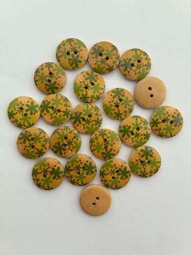 Green flower wooden buttons