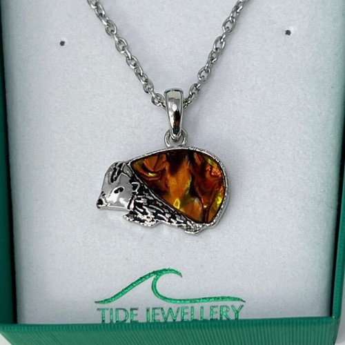 Hedgehog paua shell necklace - hedgehog,