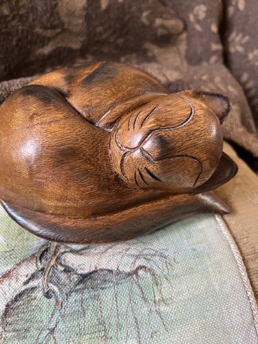 Vintage solid wooden cat - vintage,