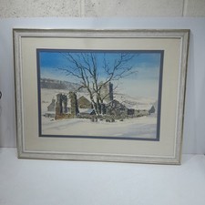 large WATERCOLOUR BY DONALD CROSSLEY (1932-2014)  Marrick priory Swaledale