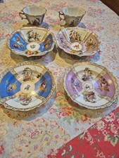 Dresden Antique Quatrefoil Cup & Saucer with Vignettes pink Dresden Crown Stamp