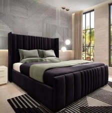 Ottoman Bed Winged Plush Velvet New York Divan Storage Double & King Size Bed