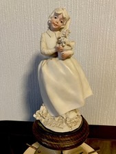 Vintage Signed A Belcari Capodimonte style Italian  Figure Of Girl with flowers