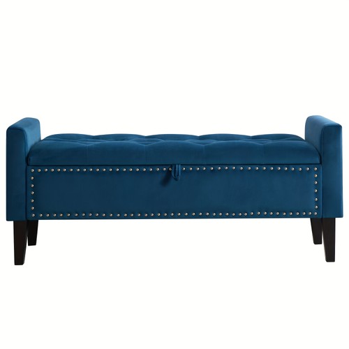 Blue velvet storage bench with - blue,