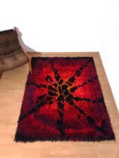 Handmade RYA shag wool Rug red