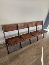Antique Oak Church / Theatre Chairs Early 20th Century 4 Seats Foldable Seats