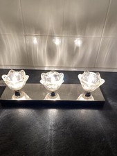 Statement Stainless Lamp Bar Unusual Floral Glass Shades 12” Long Home Decor