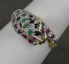 Leopard Designer 9ct Gold Sapphire Ruby Emerald Diamond Cluster Ring