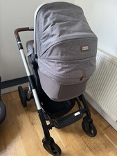 Silver Cross Grey/Tan Double Tandem Pram Pushchair With Carrycot And Extras