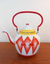 VINTAGE RETRO ENAMEL COFFEE POT ABSTRACT DESIGN