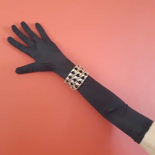 Ladies black nylon gloves - gloves, long