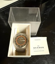 Skagen Melbye Titanium and Charcoal Steel Mesh Day-Date Watch