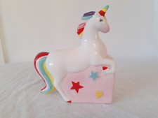 Ceramic Rainbow Unicorn Figurine Ornament Coin Bank Money Box Savings Piggy Bank