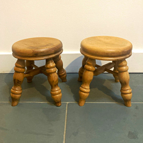 Pair wooden milking stools - milking,