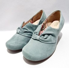 Hotter Donna Shoes Size 9 UK Wide Fit EXF Dark Aqua Blue Suede Kitten Heels