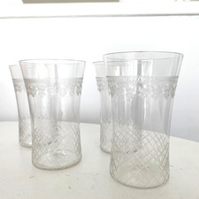 4 x Pall Mall Lady Hamilton Pattern Etched Cut Glass Whiskey Tumbler, 12 cm Tall