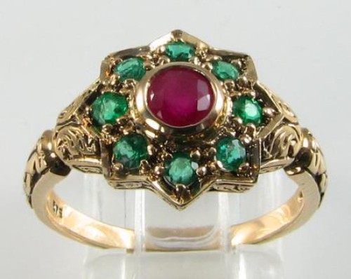 9ct gold ruby - ruby, emerald