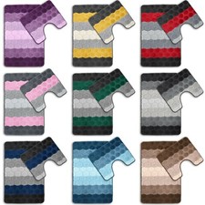 2pc Hex Stripe Anti Slip Bathroom Toilet Bath Mat Pedestal Mat Set Ombre Stripe