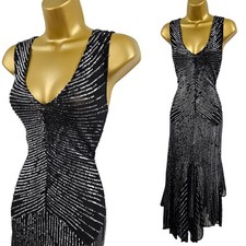 Karen Millen 14 UK Vintage 20's Art Deco Gatsby Downton Sequin Flare Dress