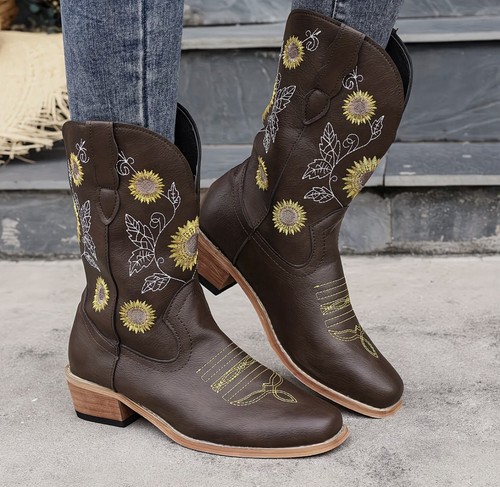 Embroidered sunflower mid calf - embroidered, mid-calf