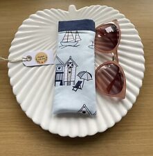 SALE ❤️ Handmade Sunglasses Case Pouch in Seaside Beach Huts Fabric in Blue