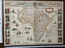 Antique vintage Historic Old Picture Map Africa 1600 REPRINT town plans vignette