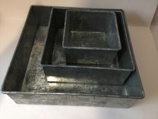 Vintage 3 tier square cake tins, 29cm, 21.5cm and 14cm, used