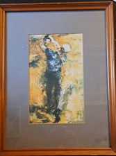 Golfer mid swing Expressive Abstract Artwork framed 46x35 cm Signed 