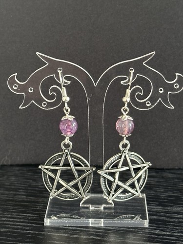 Pentagram earrings purple - earrings,