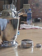 Art Deco 1920s Silver-plate Cocktail Shaker 3piece Shiny stamped Vintage Barware