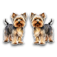 2x Small Yorkshire Terrier Puppy Dog Watercolour Vinyl Sticker Decals 65x50mm