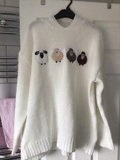 Ladies white sheep patterned soft wool hooded jumper size 24/26 new without tag